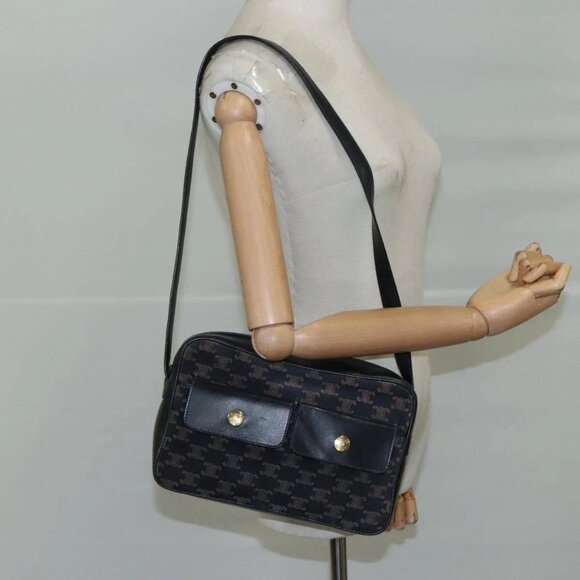 CELINE Macadam Canvas Shoulder Bag Suede Leather Navy Auth - Picture 14 of 16